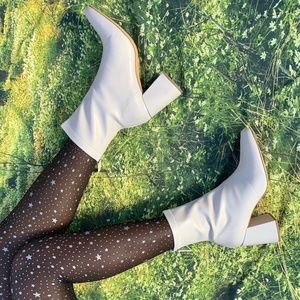 Vegan leather cream sock boots Size 10 true to size Brand new, never worn